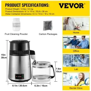 VEVOR Silver Water Distiller Machine 750W